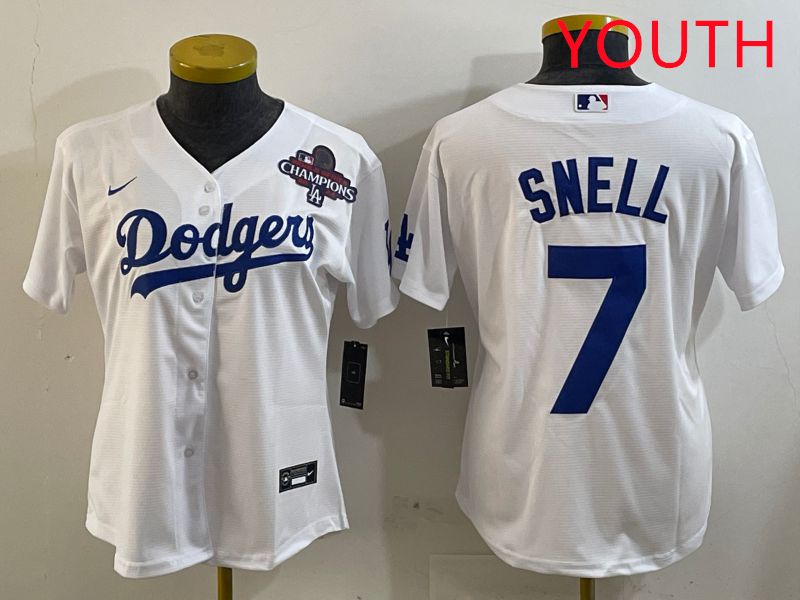 Youth Los Angeles Dodgers #7 Snell White Game 2025 Nike MLB Jersey style 2